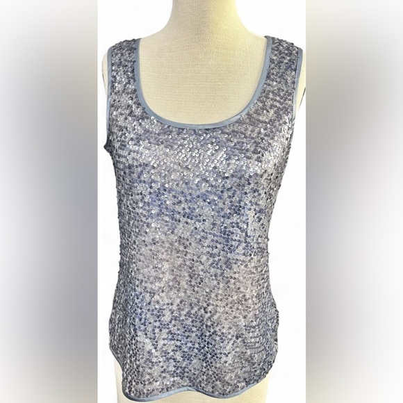Chico's Tops - Chico’s Dazzling Blue Sequin Embellished Silver Tank Top